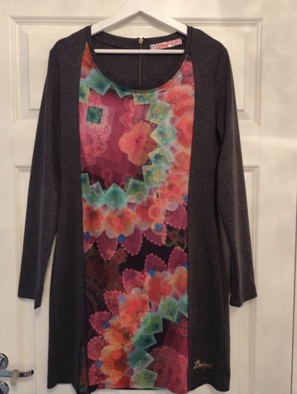 Desigual Grey Tunic with Vibrant Multicolor Front Panel